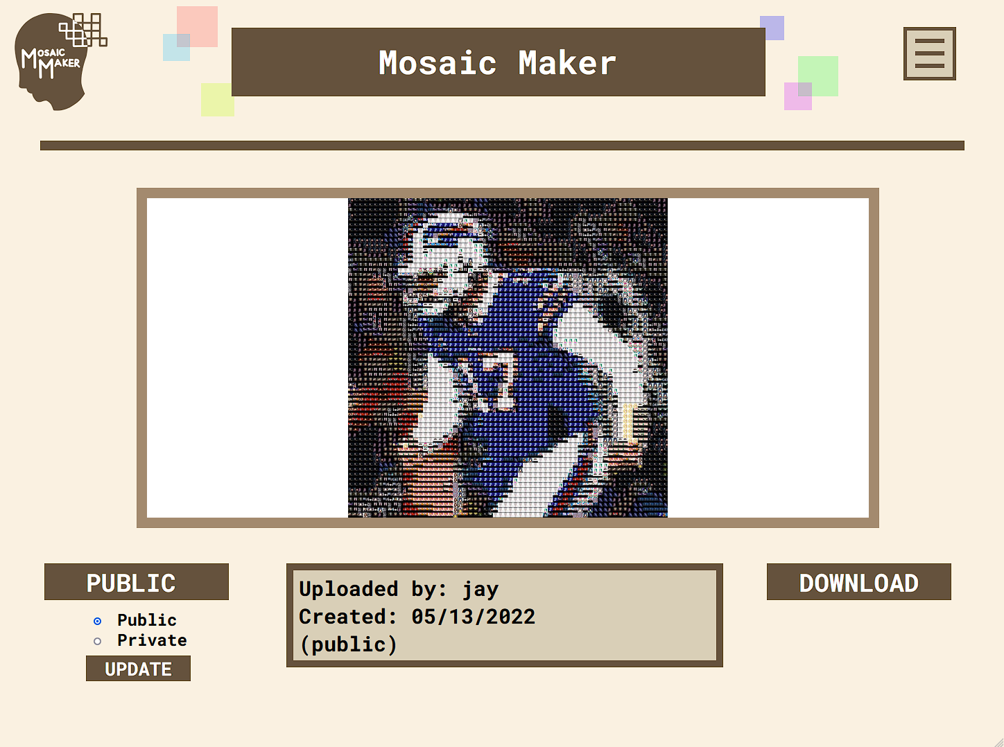 Mosaic Maker Image Page